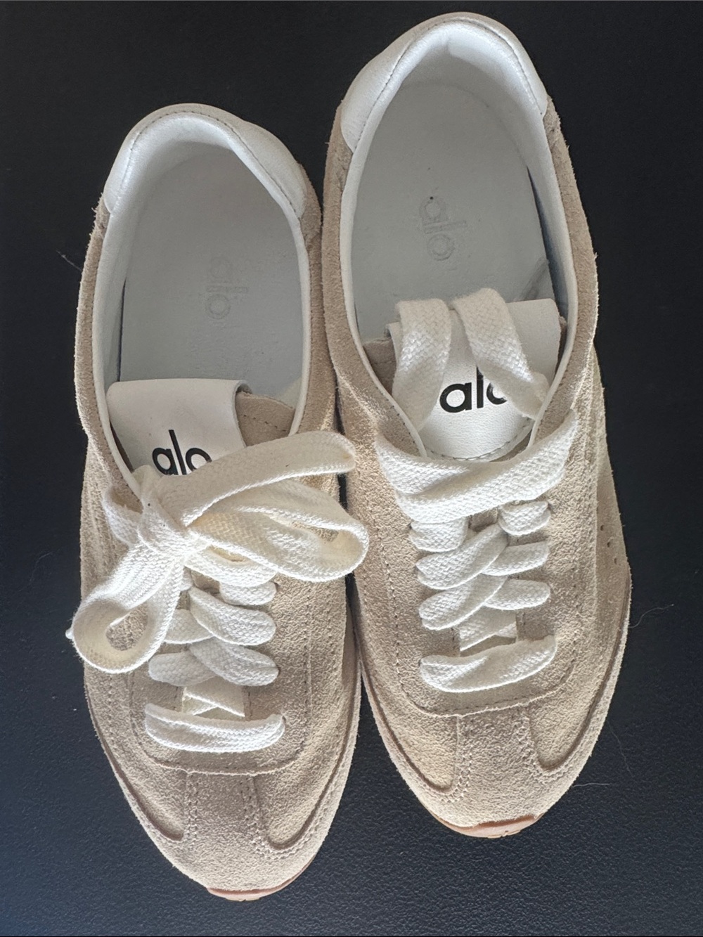 ALO Yoga Women's Suede Lace-Up Sneakers in Beige and White
